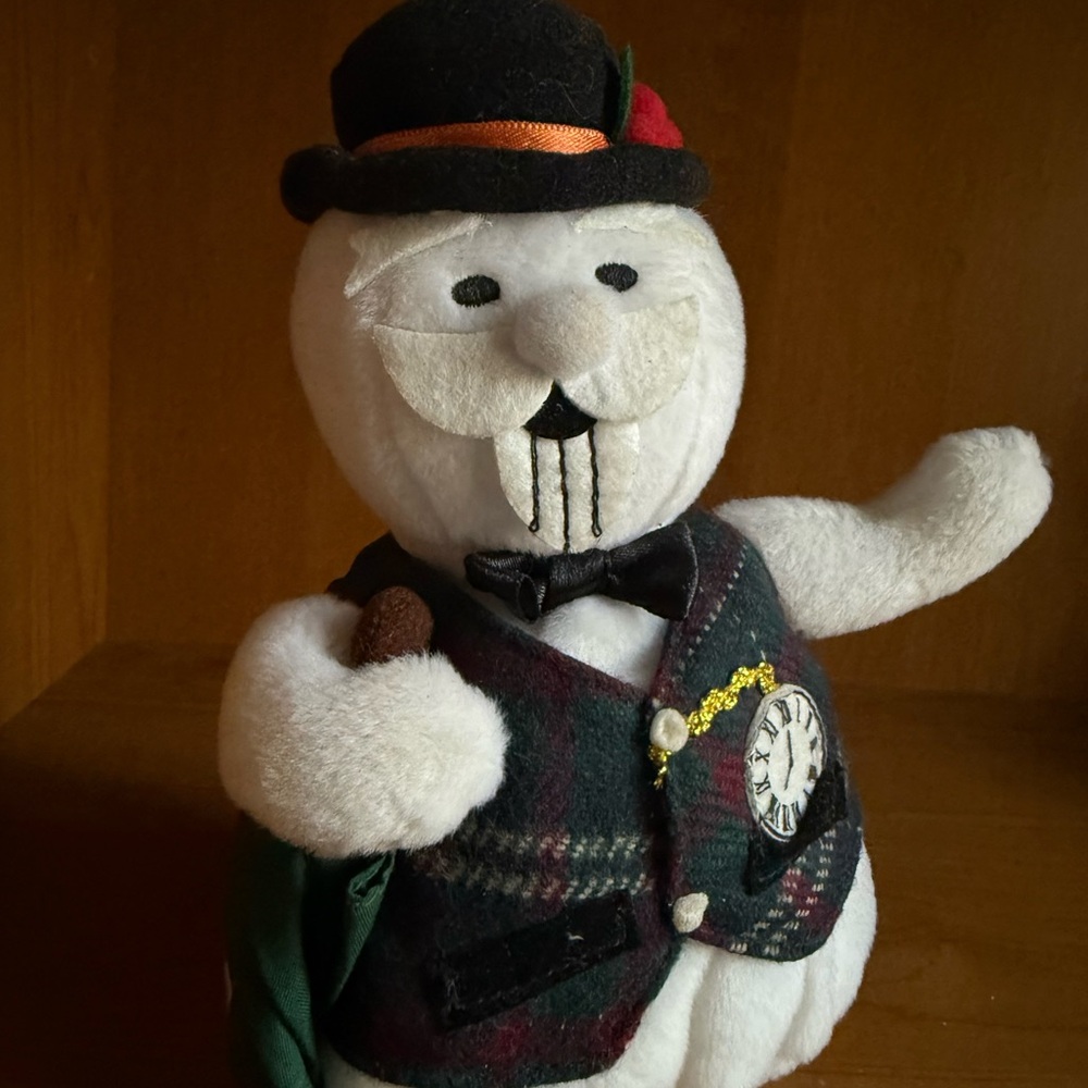 Snowman Sam Rudolph - Charming Snowman Stuffed Animal with Black Hat and Vest